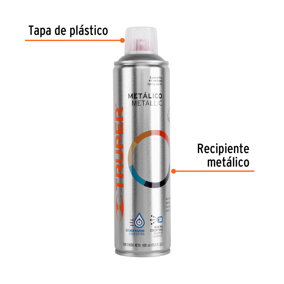 Pintura en aerosol, plata metálico, bote tradicional, 400 ml