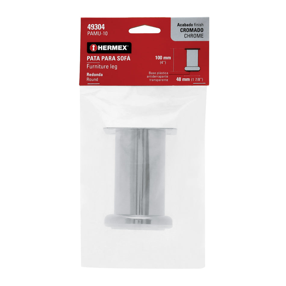Pata para sofá y mueble, cromo, 100 mm altura, HERMEX 100 mm