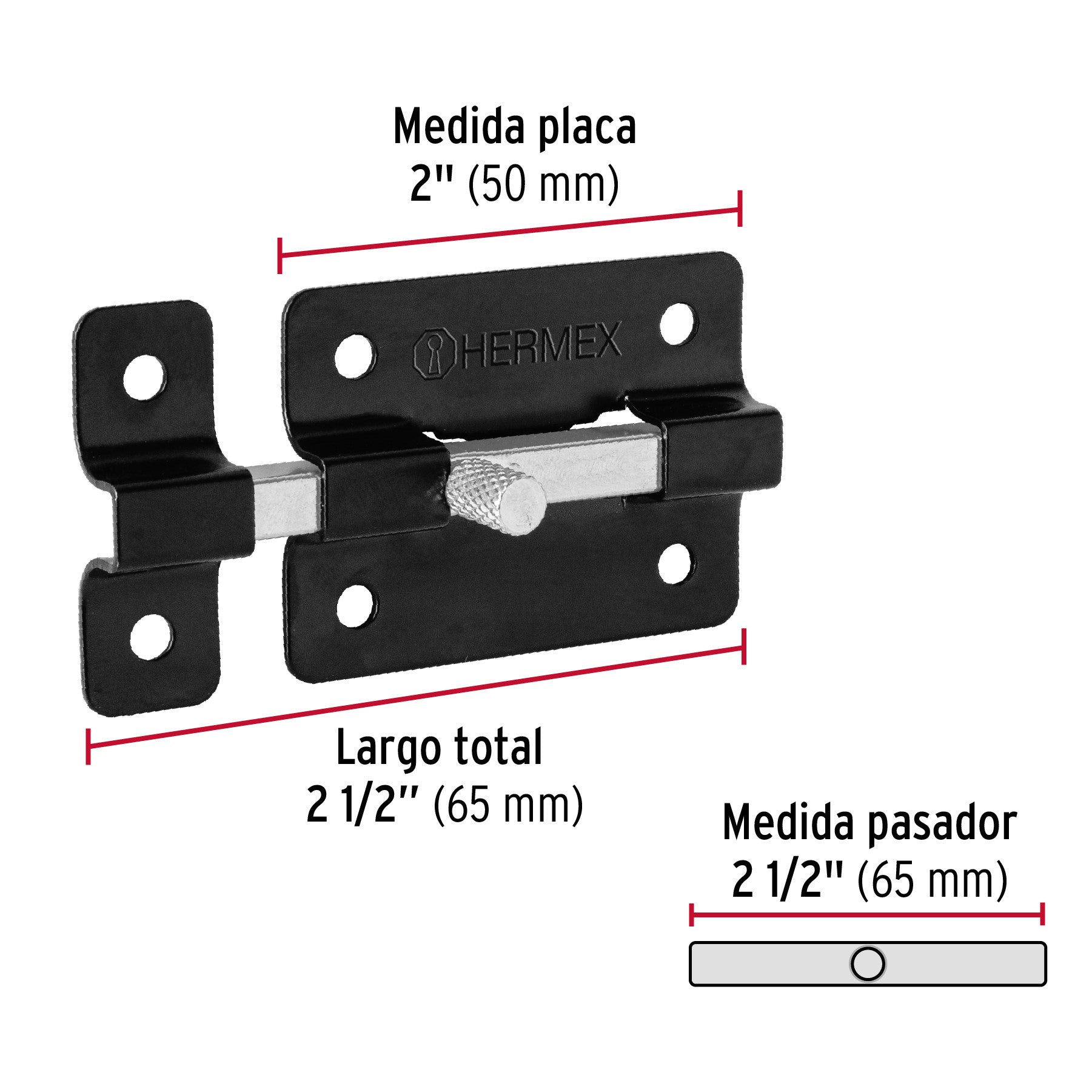 Pasador de barra plana 2', negro, HERMEX 2', negro