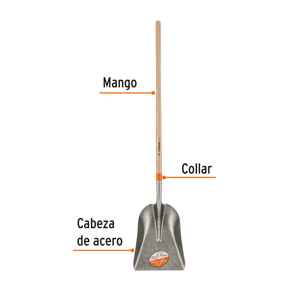 Pala carbonera Classic, mango largo 49', Truper