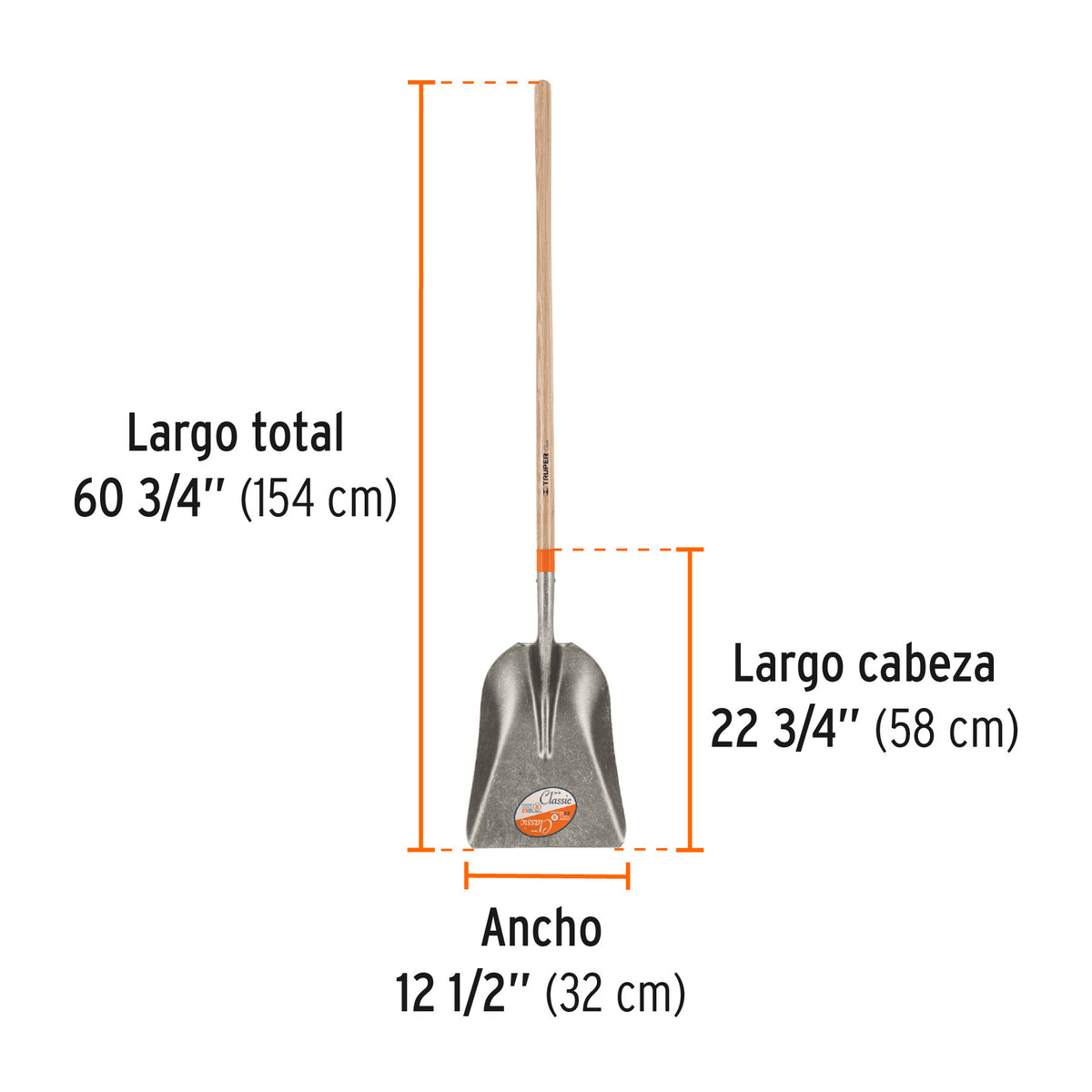 Pala carbonera Classic, mango largo 49', Truper