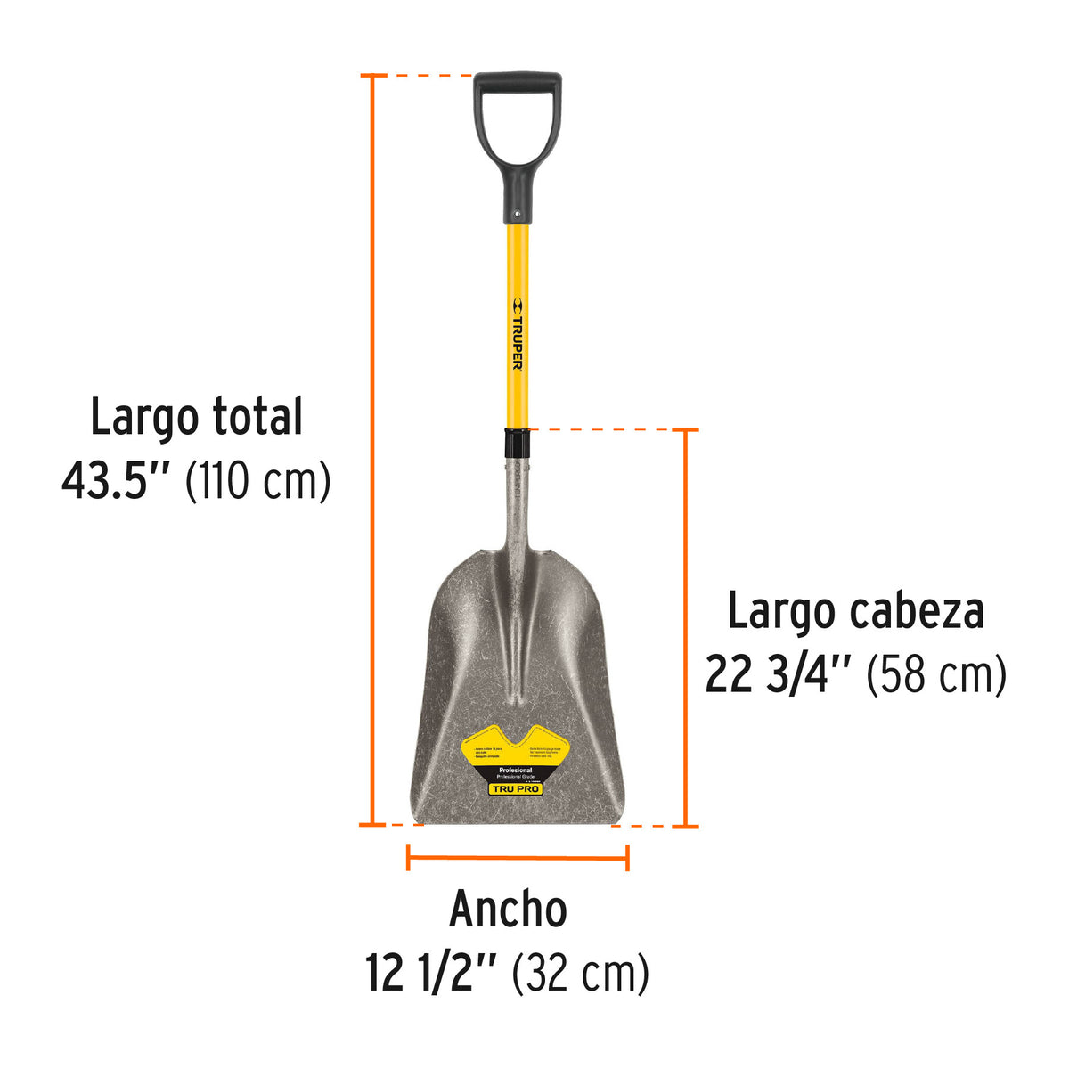 Pala carbonera Tru Pro, puño 'Y', mango de fibra de vidrio