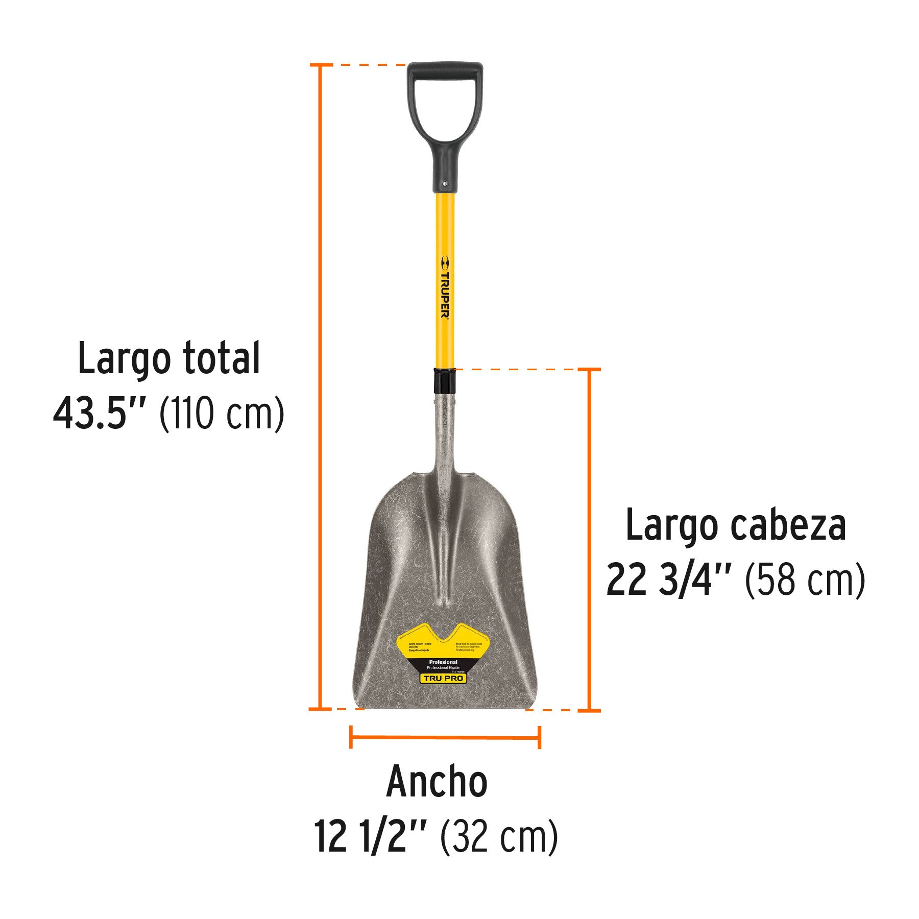 Pala carbonera Tru Pro, puño 'Y', mango de fibra de vidrio