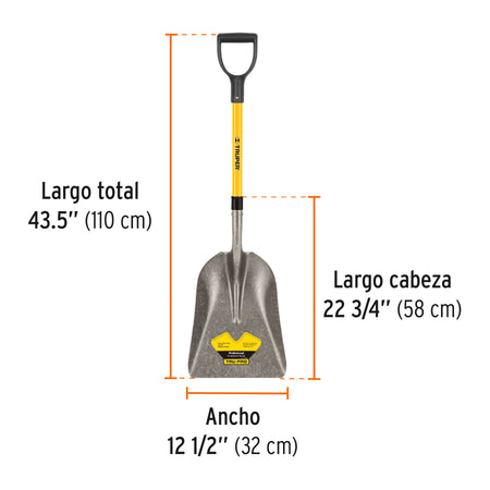 Pala carbonera Tru Pro, puño 'Y', mango de fibra de vidrio