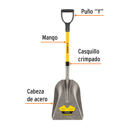 Pala carbonera Tru Pro, puño 'Y', mango de fibra de vidrio