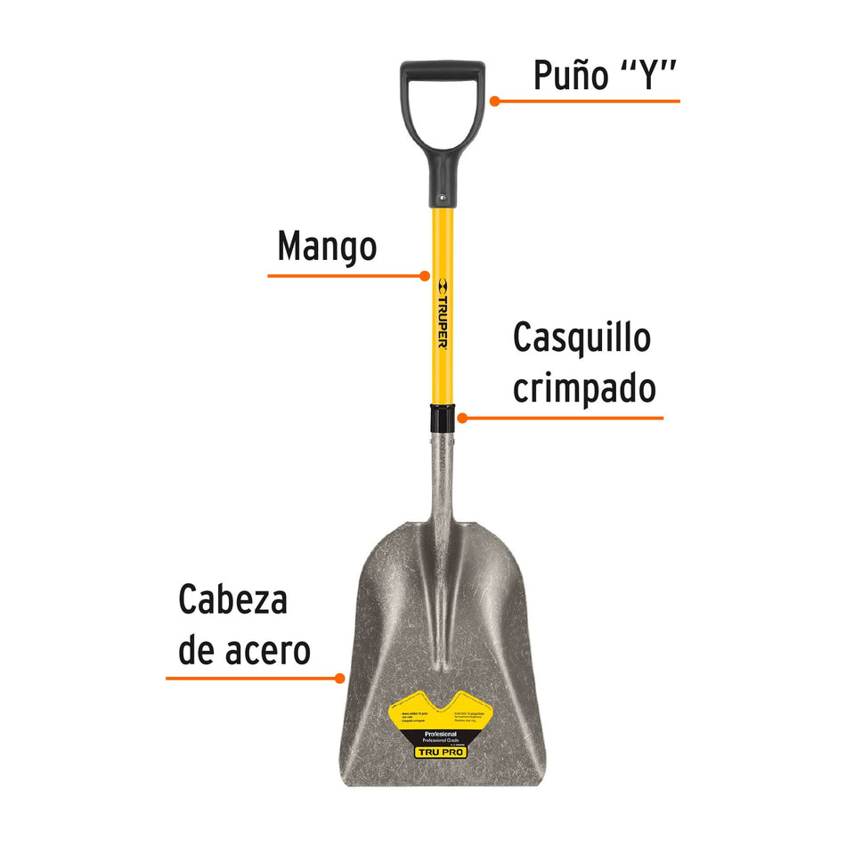 Pala carbonera Tru Pro, puño 'Y', mango de fibra de vidrio