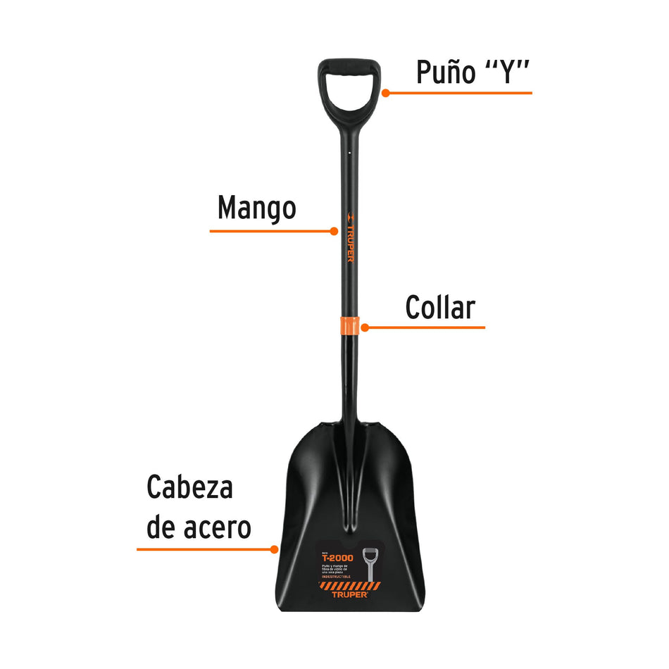 Pala carbonera T-2000, puño 'Y' mango fibra de vidrio Truper