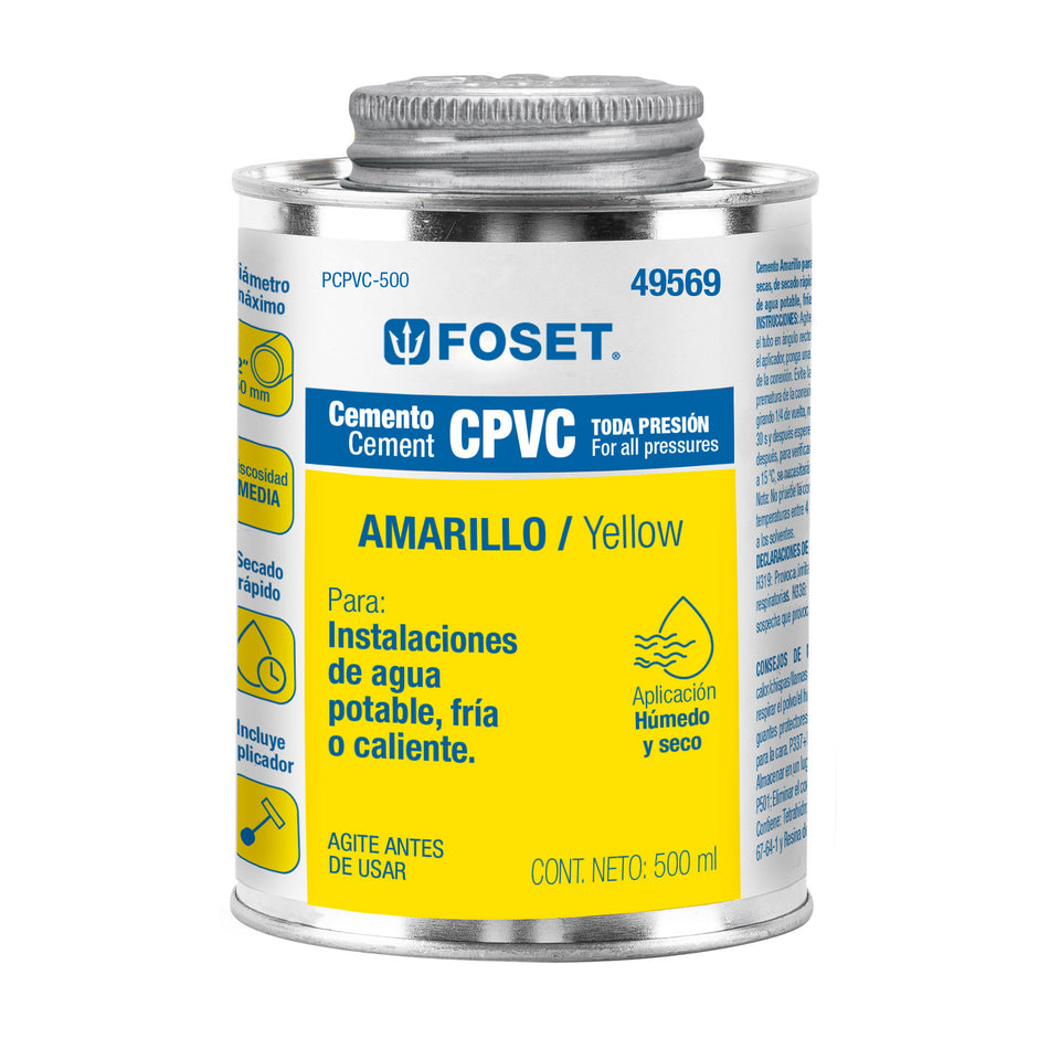Cemento p/CPVC amarillo toda presion lata 500ml FOSET
