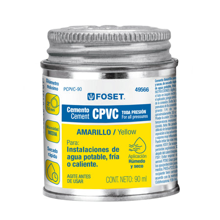 Cemento p/CPVC amarillo toda presion lata 90ml FOSET