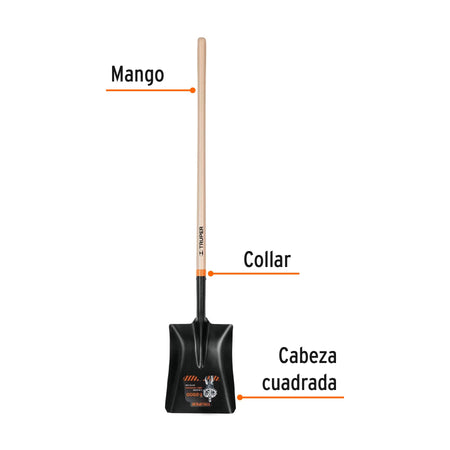 Pala T-2000 cuadrada, tipo español, mango largo 41', Truper