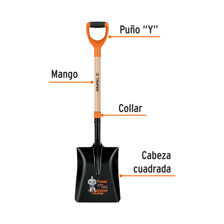 Pala cuadrada #4 T-2000 tipo español, puño 'Y', Truper