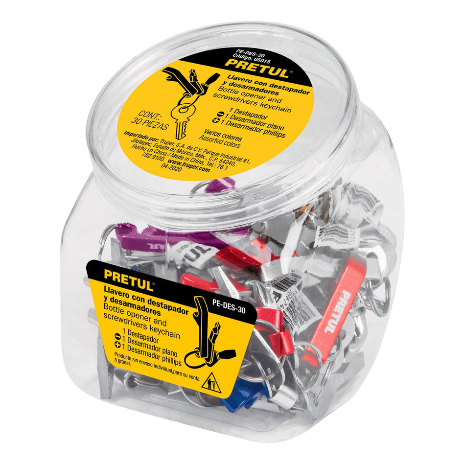 Pieza de llavero tipo desarmador y destapador pecera 30 pz