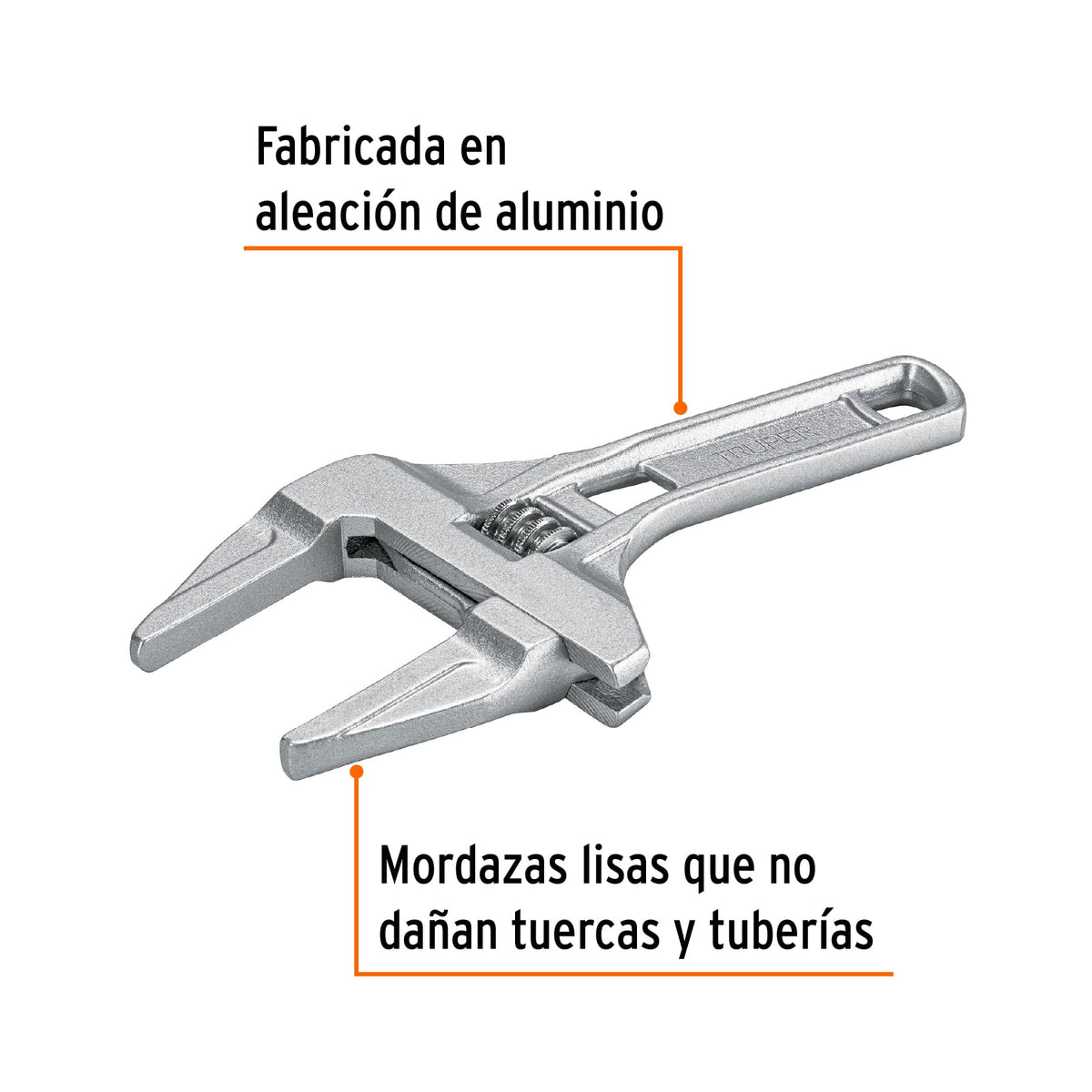 Llave ajustable 8' para plomero, apertura 3', TRUPER