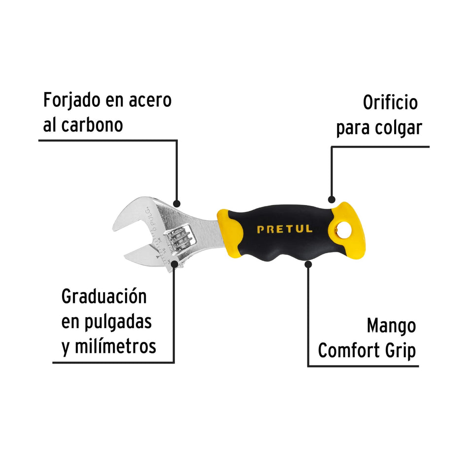 Llave ajustable (perico corto) 5' cromada con grip, Pretul 5'