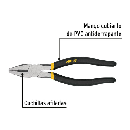 Pinza para electricista 8' mango de vinil, a granel, Pretul
