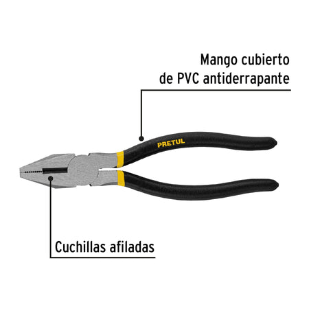 Pinza para electricista 8' mango de PVC, Pretul