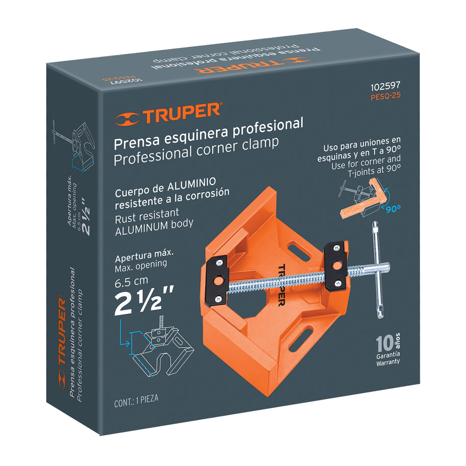 Prensa esquinera profesional, 2-1/2' de aluminio, Truper