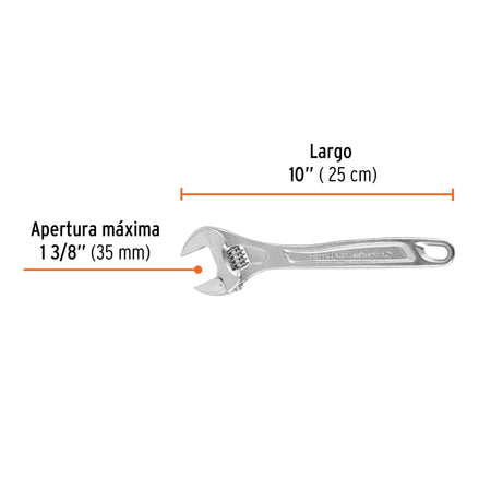Llave ajustable (perico) 10' profesional cromada, Expert 10'