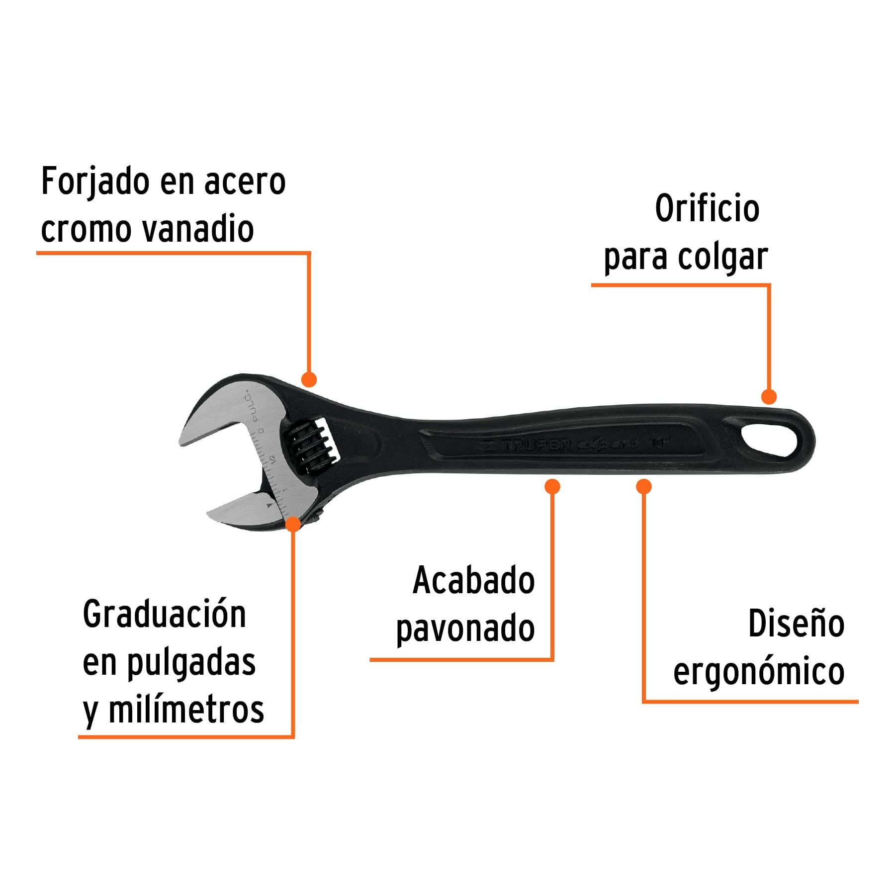 Llave ajustable (perico) 10' profesional pavonada, Expert 10'