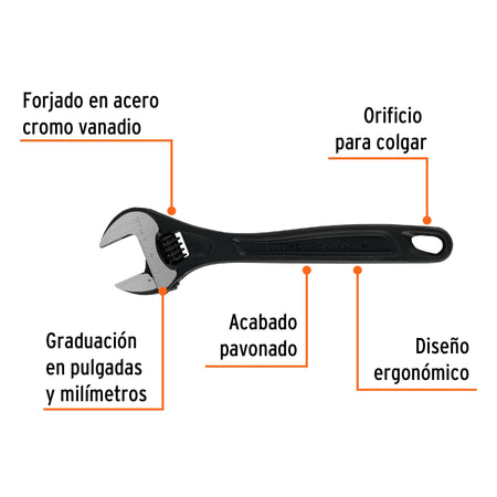 Llave ajustable (perico) 10' profesional pavonada, Expert 10'