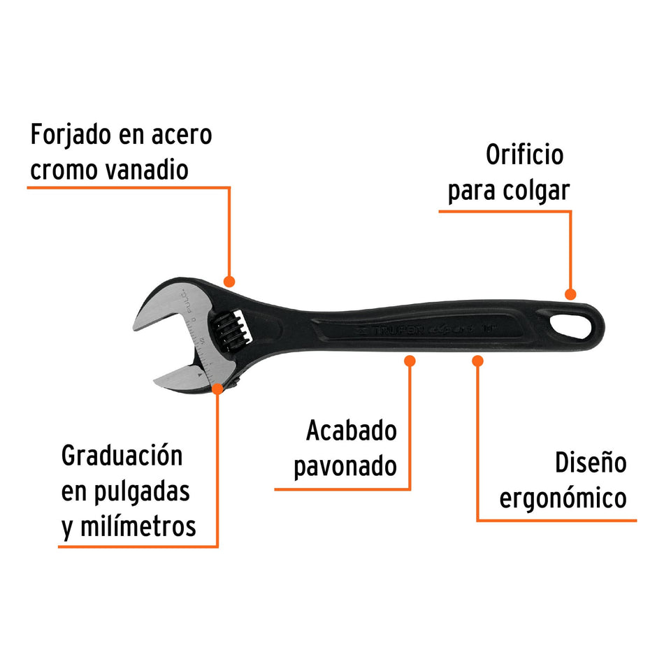 Llave ajustable (perico) 10' profesional pavonada, Expert 10'