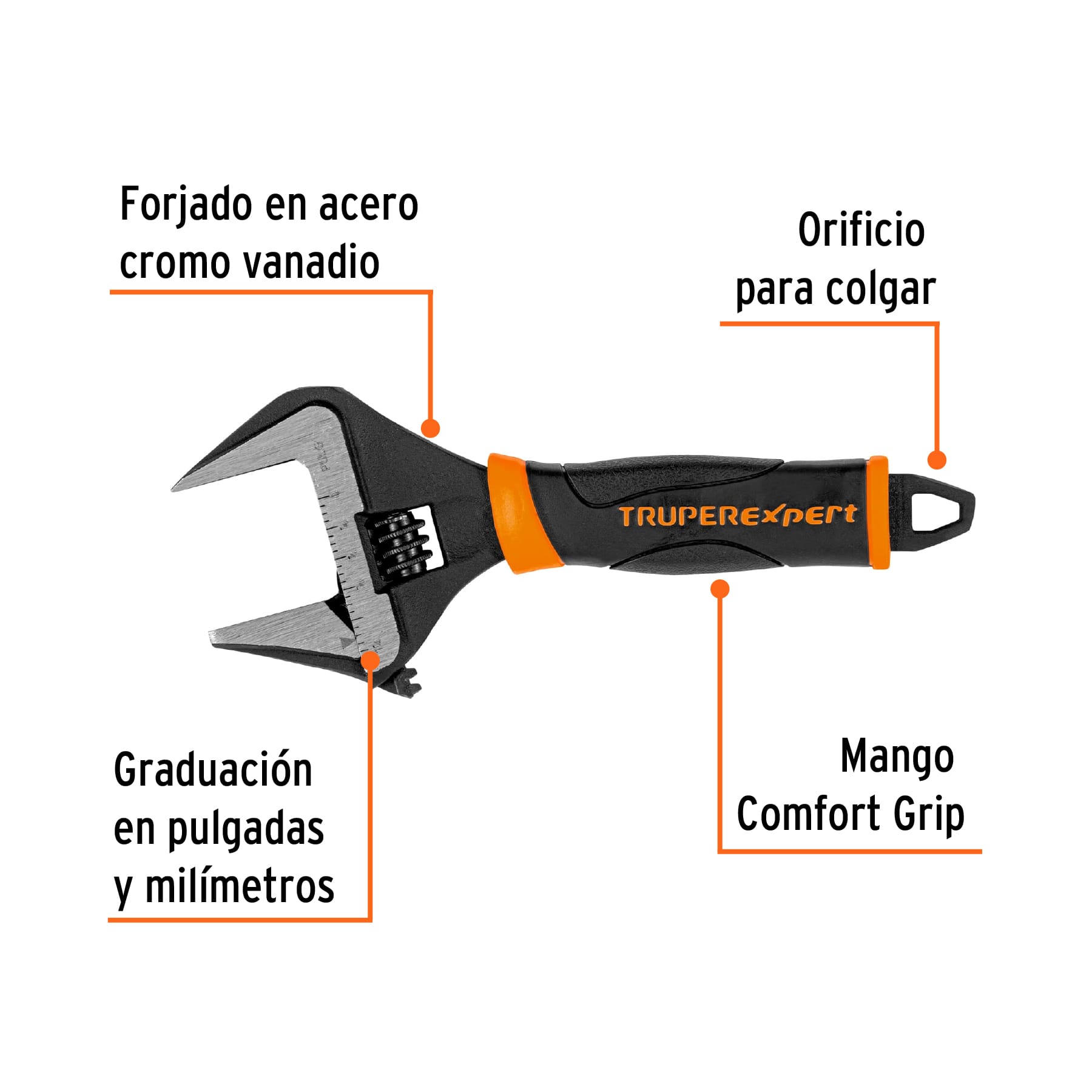 Llave ajustable (perico) boca ancha Comfort Grip Expert 6"