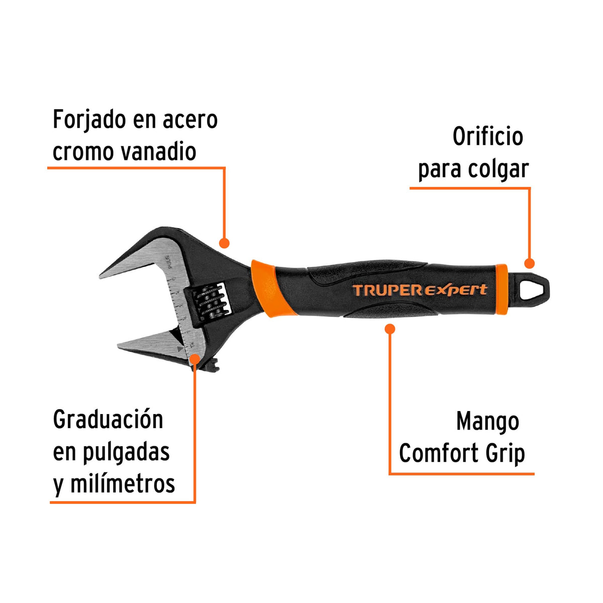 Llave ajustable (perico) boca ancha Comfort Grip Expert 8"