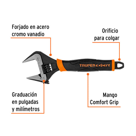 Llave ajustable (perico) boca ancha Comfort Grip Expert 8"