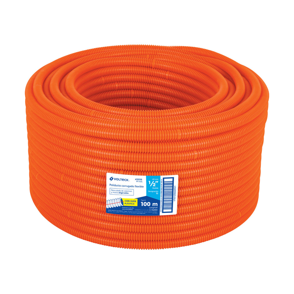 Metro de poliducto 1/2' corrugado flex. c/guía, rollo 100 m 1/2', 100 m