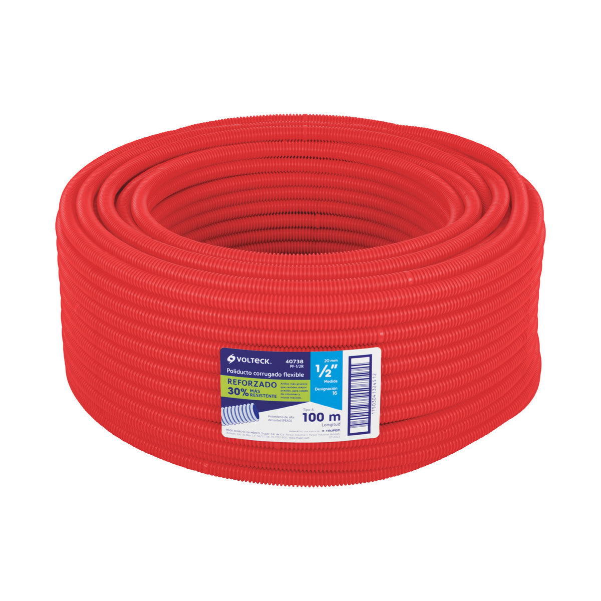 Metro de poliducto 1/2' corrugado flex. reforz. s/guía, 100m 1/2', 100m