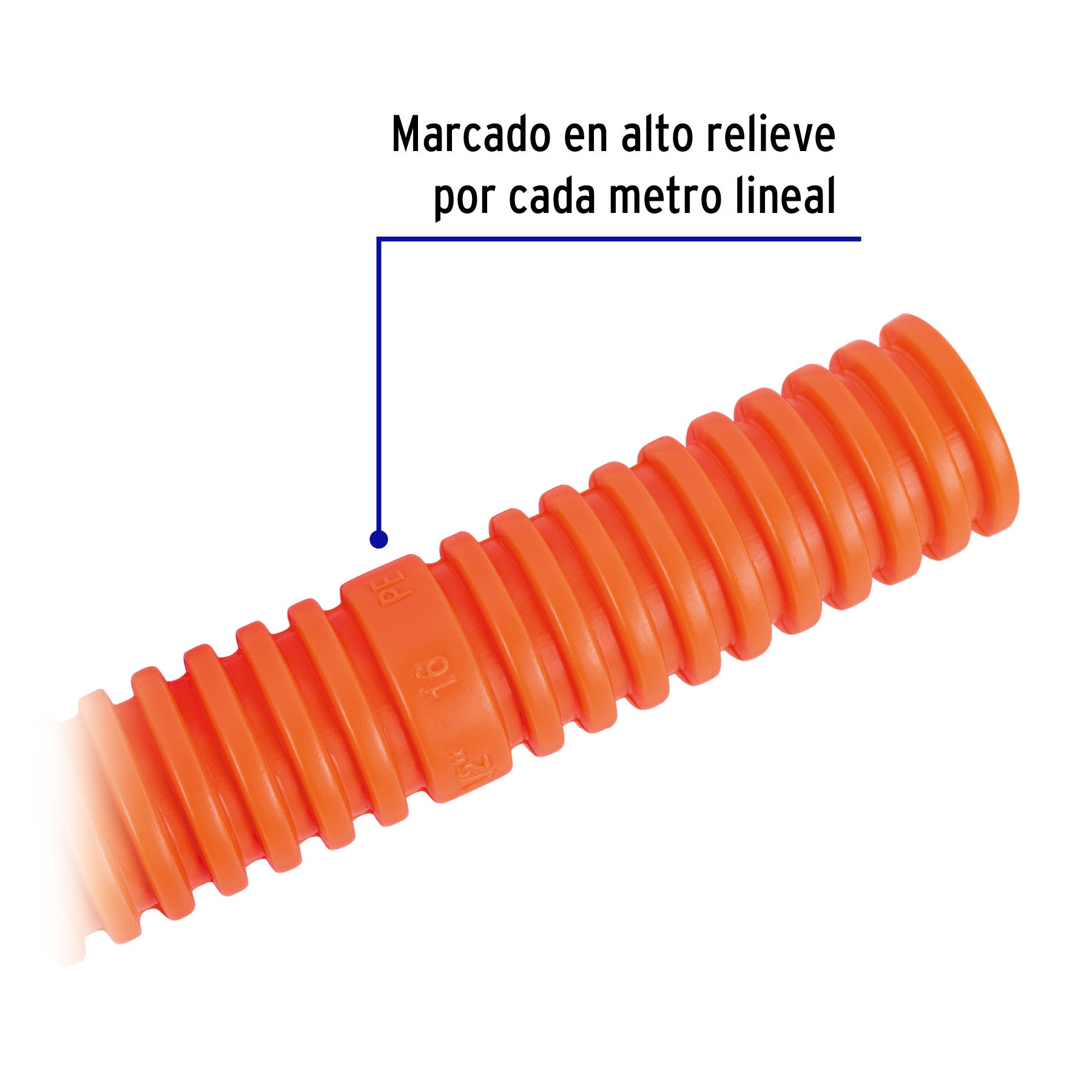 Metro de poliducto 1/2' corrugado flex. s/guía, rollo 100 m 1/2', 100 m