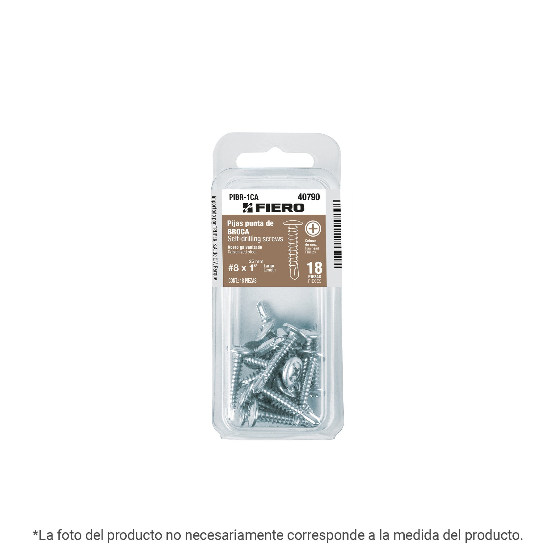 Blíster con 15 pijas cabeza cruz, punta broca 1-1/4', FIERO