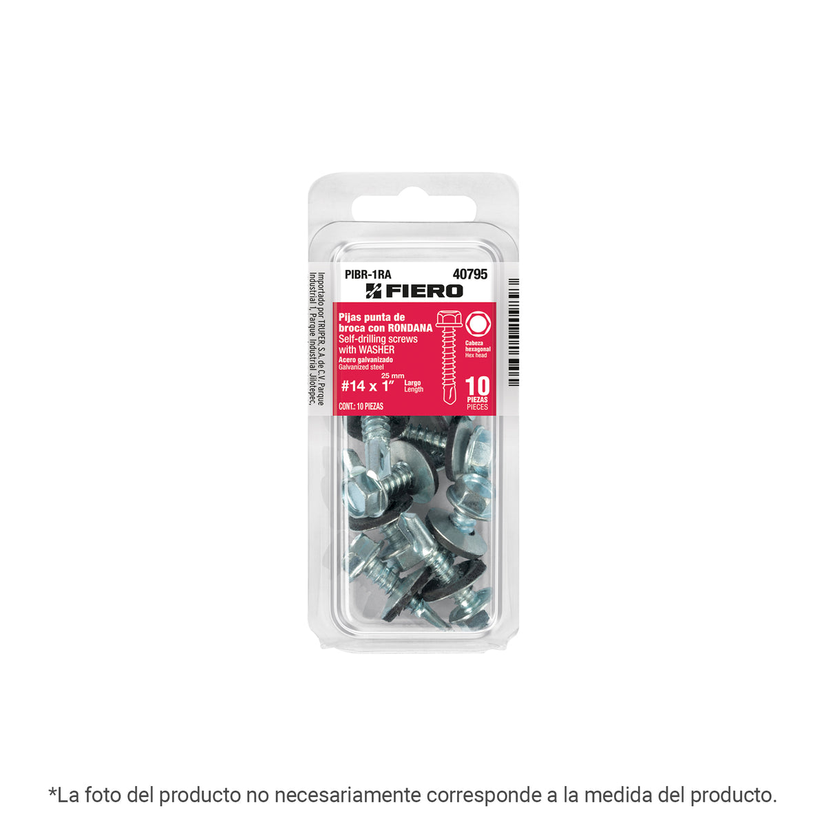 Blíster con 8 pijas 1-1/4' hexagonal punta broca con rondana