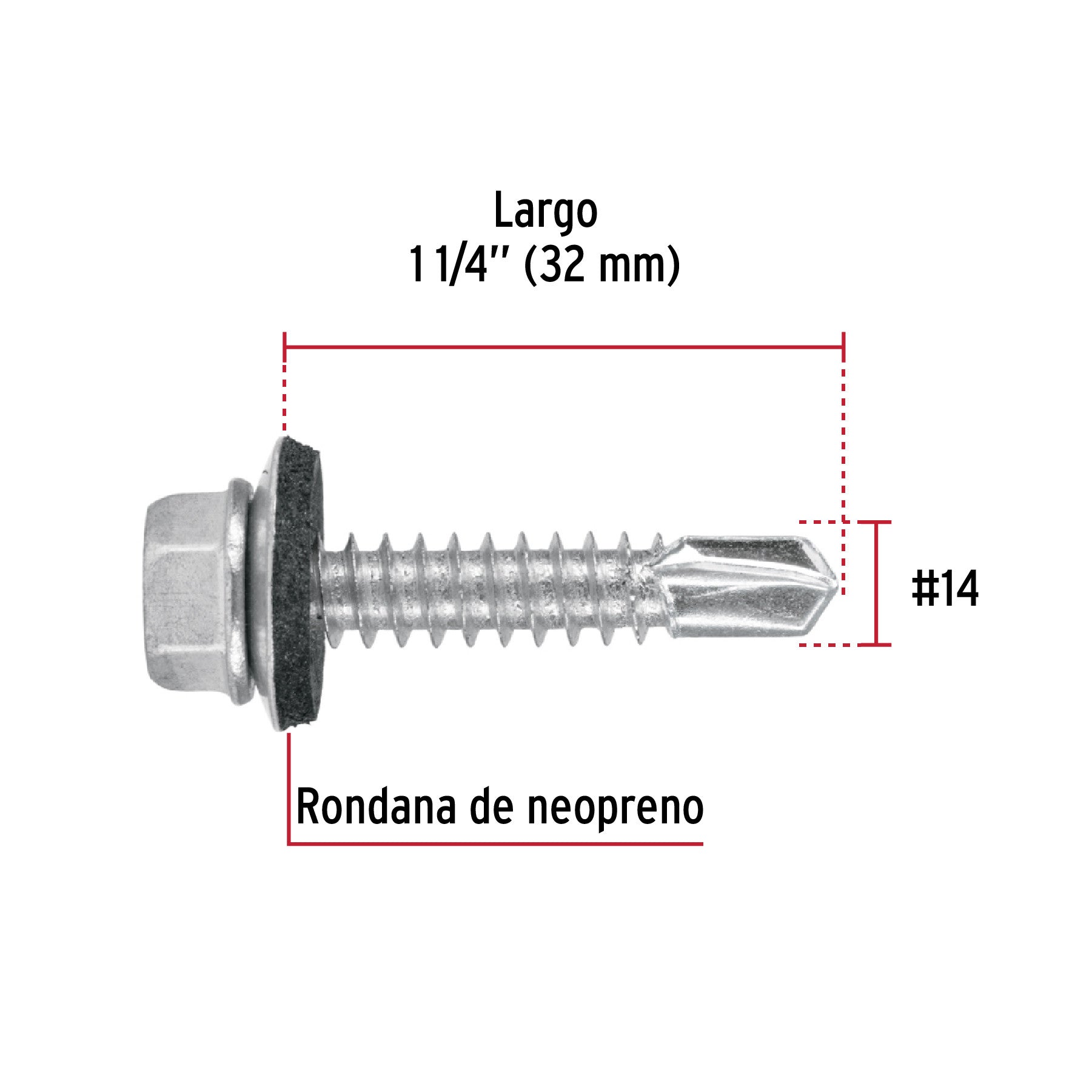 Blíster con 8 pijas 1-1/4' hexagonal punta broca con rondana