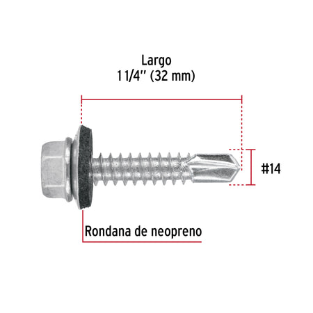 Blíster con 8 pijas 1-1/4' hexagonal punta broca con rondana