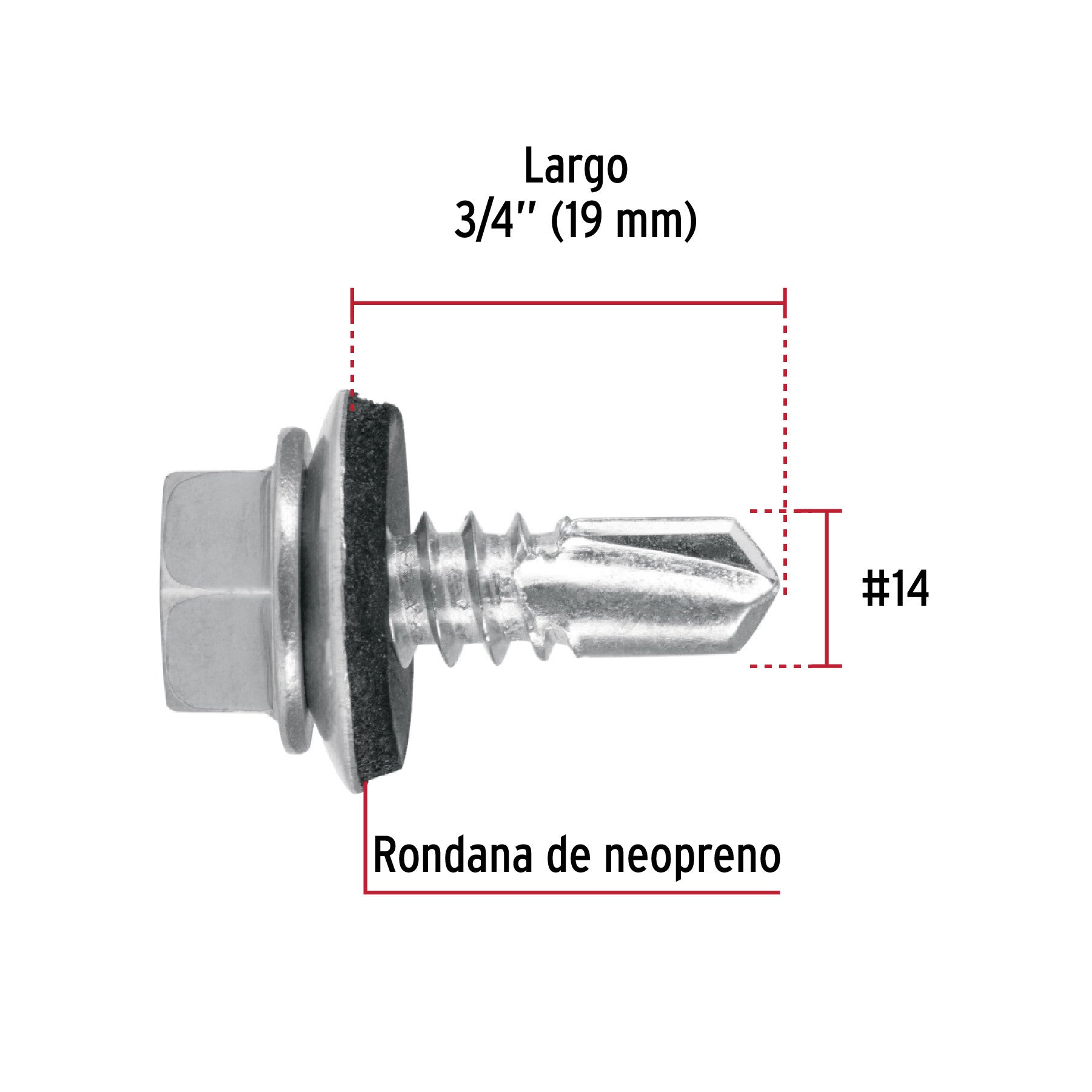 Blíster con 12 pijas 3/4' hexagonal punta broca con rondana