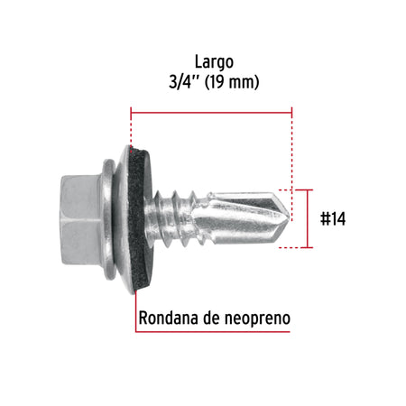 Blíster con 12 pijas 3/4' hexagonal punta broca con rondana