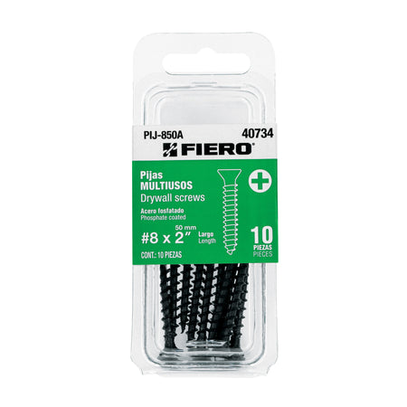 Blíster con 10 pijas multiusos, #8 x 2' , FIERO