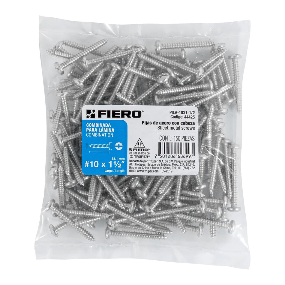 Bolsa con 150 pijas para lámina, #10 x 1-1/2', FIERO