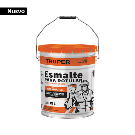 Pintura esmalte para rotular, naranja, cubeta 19 L, TRUPER