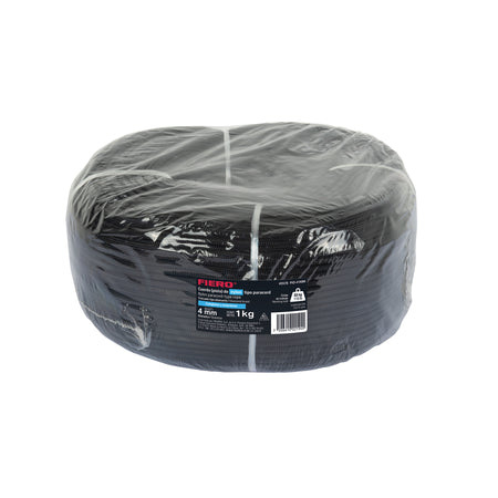 Piola de nylon paracord de 4mm, rollo, negro, 1kg, FIERO