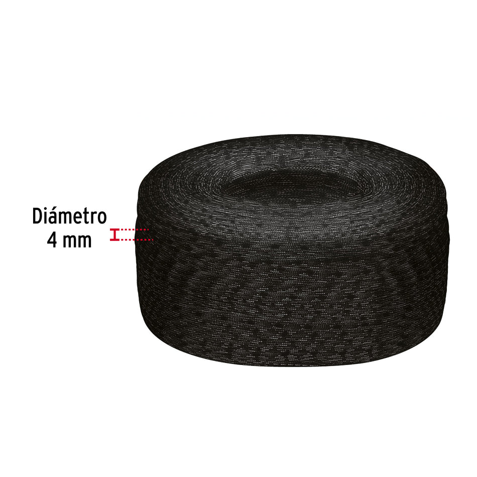 Piola de nylon paracord de 4mm, rollo, negro, 1kg, FIERO