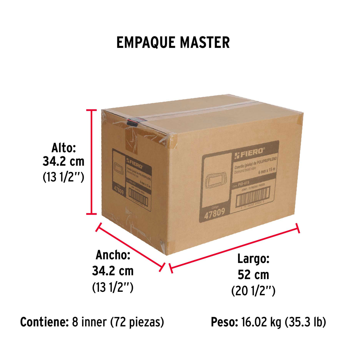 Piola de polipropileno trenzada de 6mm x 15m en madeja