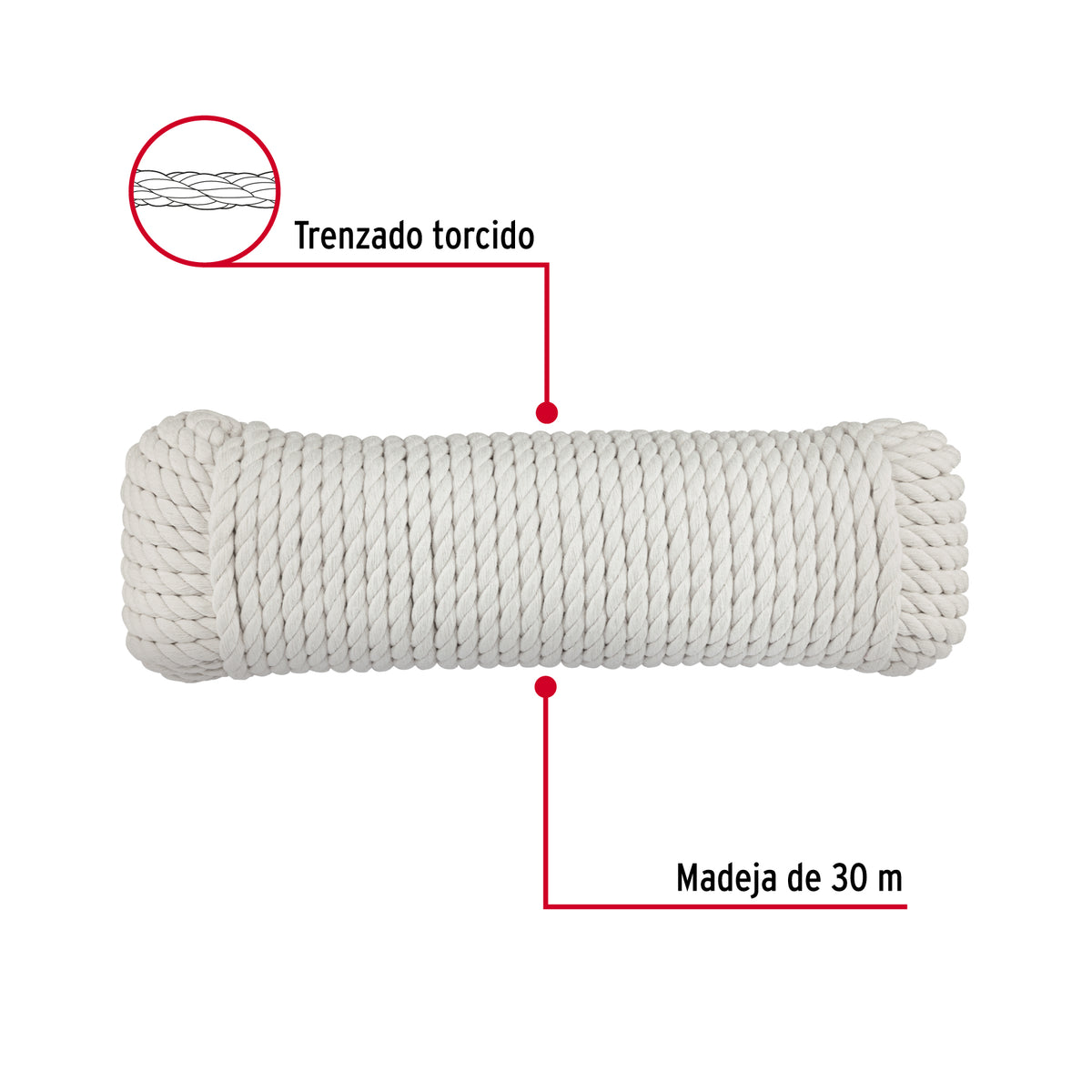 Piola de Algodón de 8 mm x 30 m natural, FIERO
