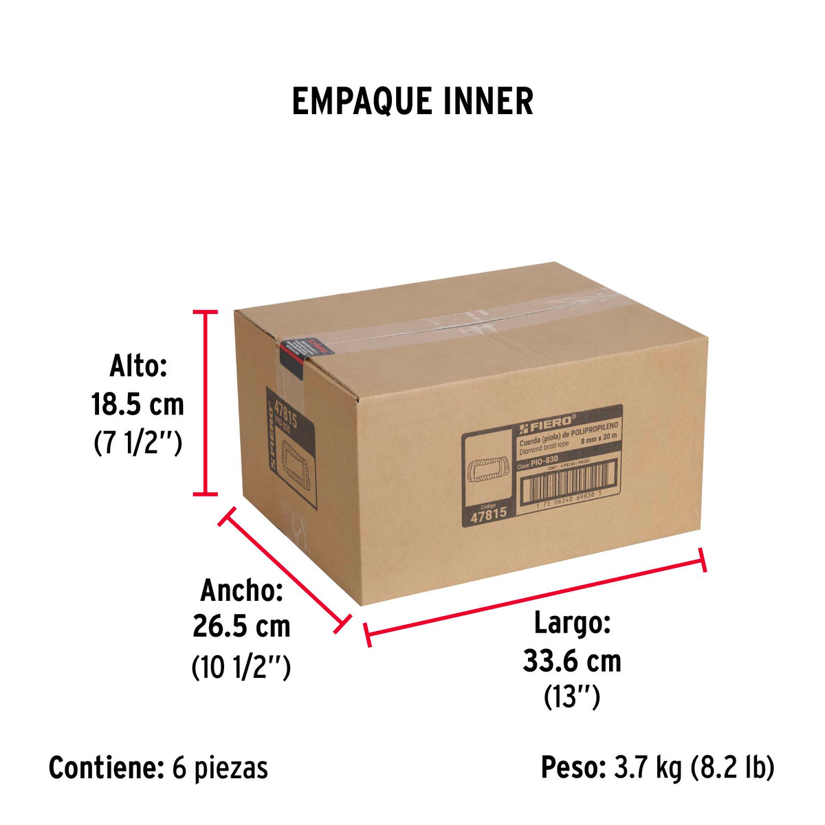 Piola de polipropileno trenzada de 8mm x 30m en madeja