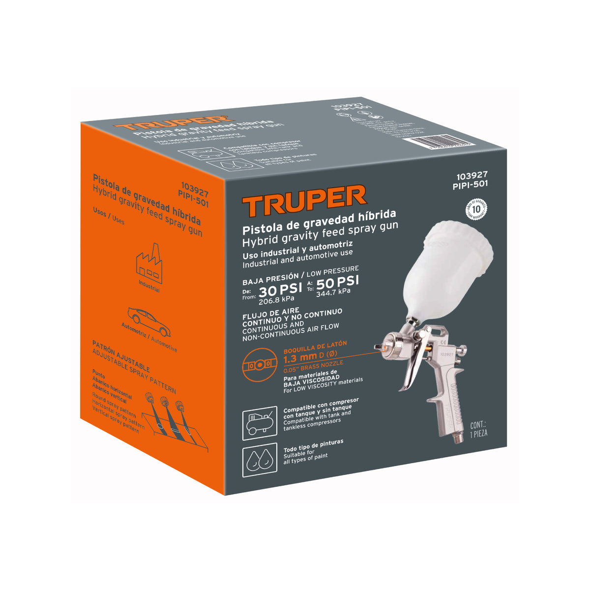 Pistola p/pintar Hibrida vaso plastico1.3mm TRUPER