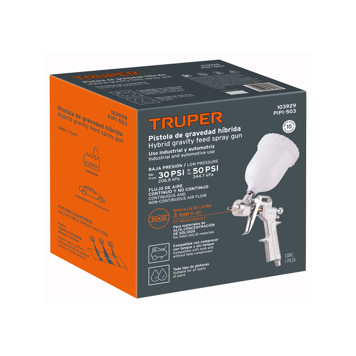 Pistola p/pintar Hibrida vaso plastico3.0mm TRUPER