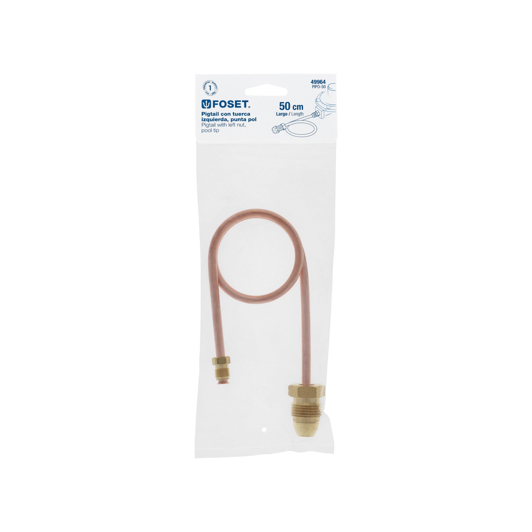 Pigtail con tuerca izquierda punta pol 50 cm FOSET