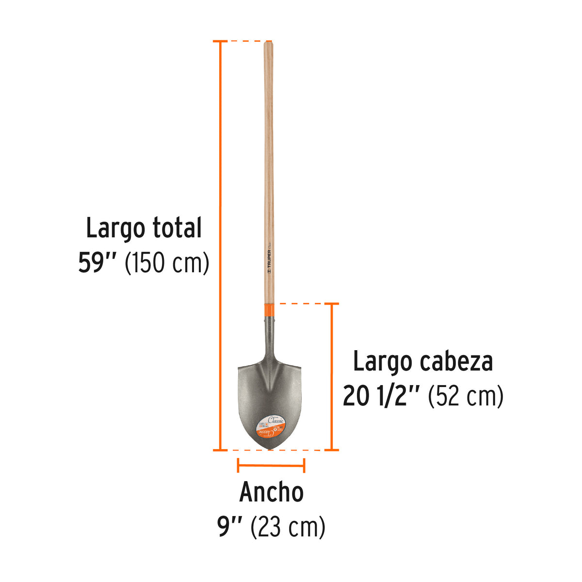 Pala irrigación Classic, cerrada, mango largo 49', Truper