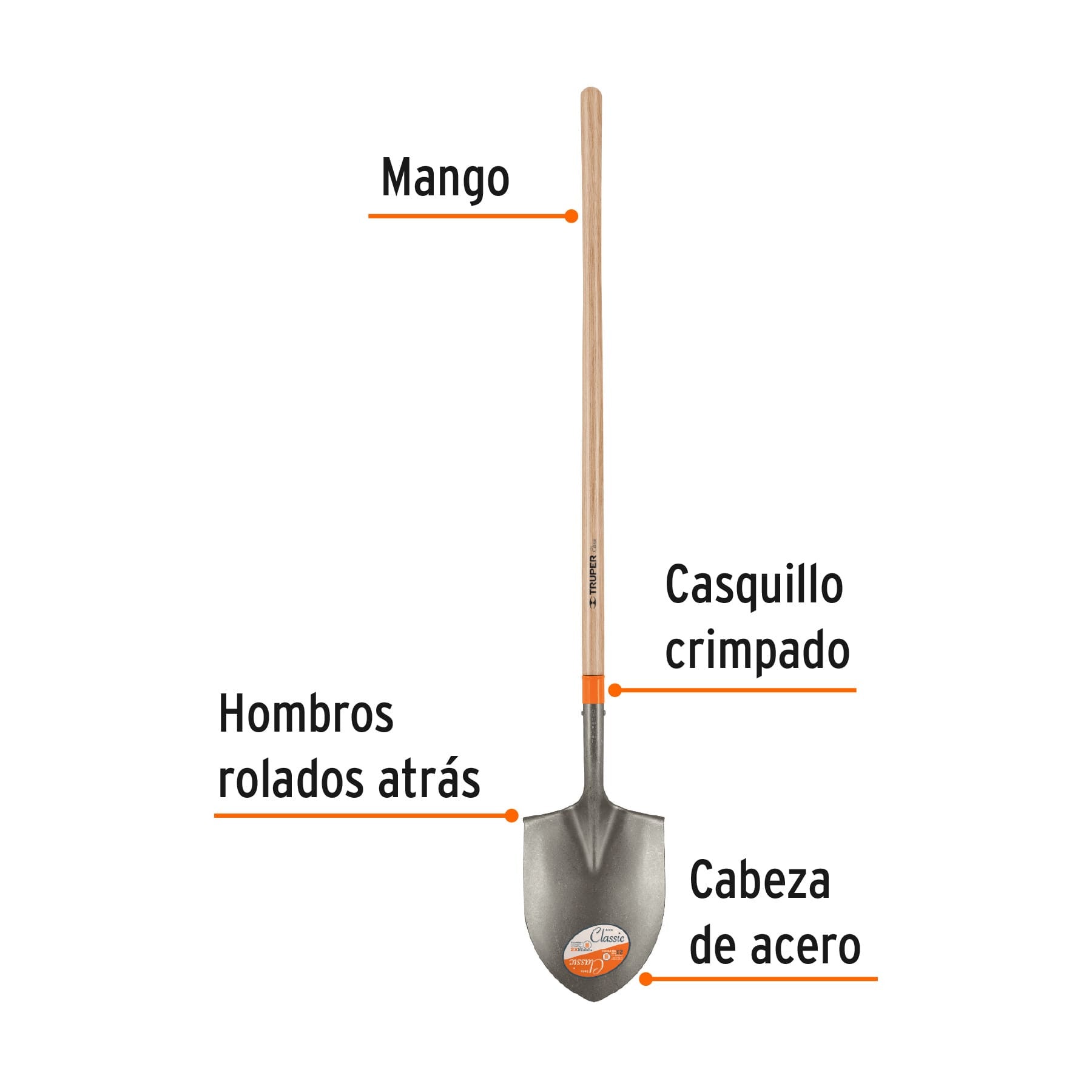 Pala irrigación Classic, cerrada, mango largo 49', Truper
